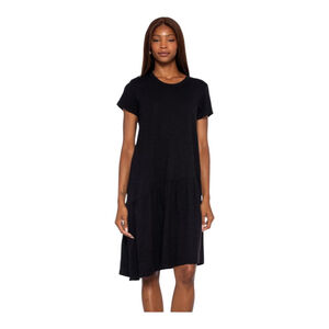 Wilt Short Sleeve Slant Hem 100% Cotton Shirt Dress in Black